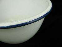   Large White Cobalt Blue Enamel Metal Mixing Bowl Enamelware  