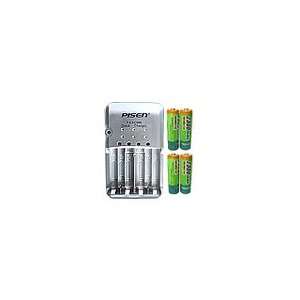  Pisen Fast Charger and Rechargeable Ni MH AA Battery Set 