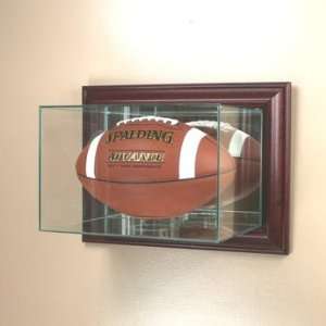   Glass Football Display Case with Cherry Wood Molding 