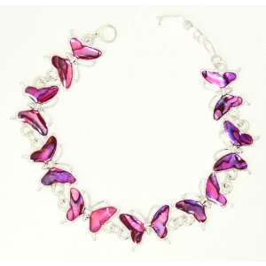 Beautiful Pink Abalone Paua Shell Butterfly Silver Colour Bracelet In 