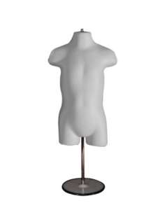 WHITE MALE TORSO MANNEQUIN with METAL BASE / BODY FORM  