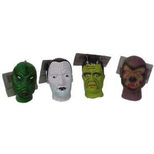  Monster Shrunken Heads Set of 4 : Frankenstein, Dracula, Wolfman 