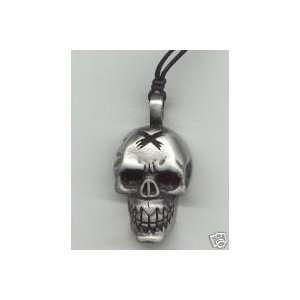 HUMAN SKULL Silver PEWTER LEATHER Necklace PENDANT a