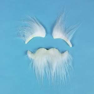  Stick On White Bushy Eyebrows & Moustache Set   Costumes 