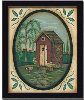 Her Outhouse Country Bath Room Primitive Print Framed  