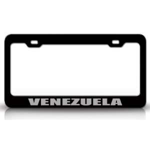 VENEZUELA Country Steel Auto License Plate Frame Tag Holder, Black 
