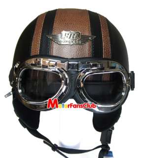 New Motorcycle Half Face Leather Helmet BLK BROWN Free Goggles!  