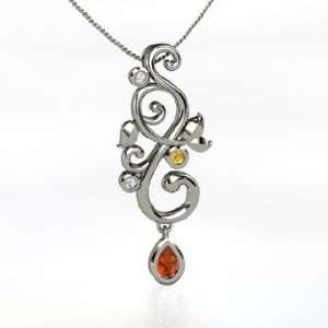 Wisteria Pendant, Pear Fire Opal Sterling Silver Necklace with Citrine 