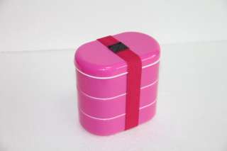 Tier triple lunch Bento Box 490ml Pink wth strap CL  