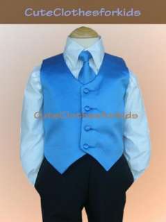 2pc Boys Tuxedo Cornflower Color Vest Tie set sz 8 to12  