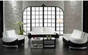   Modern white & black contemporary leather 3 piece sectional sofa SET