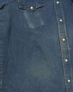 Wrangler BLUE DENIM WESTERN Work Shirt XL 17.5 34 cowboy snaps 