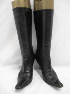 Jimmy Choo Black Leather Pointed Toe Zip Up Mid Calf Boots 37.5  