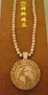 THE WORLD IS YOURS  PIECE,GOOD WOOD NECKLACE, TANK, BALL BEADS 