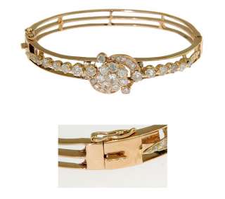 Estate 14K YG Fancy Diamond Cluster Bangle Bracelet  