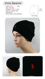 Black Polo Short Knit Beanie Hat Red Small Logo BSM1 100% Cotton 