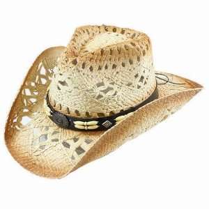  Toyo Cowboy Hat Tea Stain Leather Band Natural Beads 