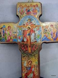 Saint St. Michael Icon Wood Wall Cross Crucifix Gold FO  