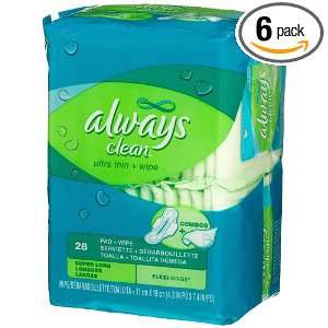 Always Clean Super Ultra Thin Pad With Flexi wings And Wrapped Wipe 