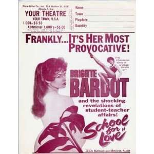  School For Love Movie Advertising Flyer Bridget Bardot 