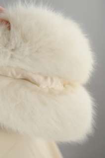   Winter Wedding Creme WOOL White Mink Fur Hooded Bridal CAPE Coat M