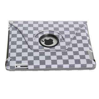For iPad 2 360°Rotating Magnetic Leather Case Smart Cover Checker W 