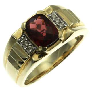 10k yellow gold mens cheker board garnet diamond ring  