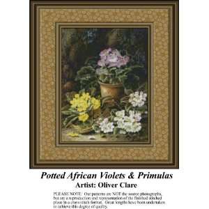  Potted African Violets and Primulas Cross Stitch Pattern 