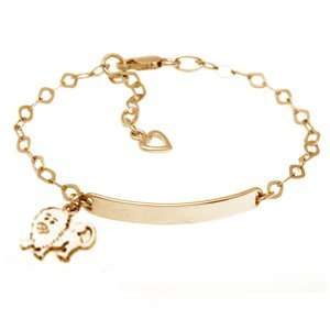   14k Yellow Gold ID Bracelet with Lion & Heart Charms (6): Jewelry