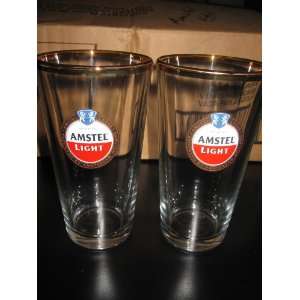 Amstel Light 24 K Gold Rimmed Pint Glass  Set of 2 Glasses:  