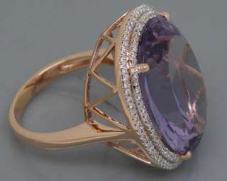 30.20Ct Solid 14Kt Rose Gold VS Diamond Amethyst Ring  