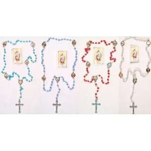 Mysteries of the Rosary with Clear Crystal Beads, Gift Box and Prayer 