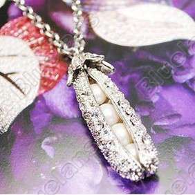   Diamante Pearl Peas Sweater Chain Pendant Necklace 5594 Silver  