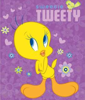   Licensed Sweetie Tweety Bird Plush Raschel Blanket Twin Size 60x80