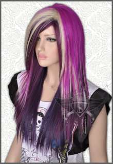 GW346 Purple Blonde Mixed Long Straight Punk Rock Wig  