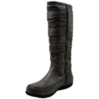   Leather Style Wide Calf Adjustable Toggle Knee High Flat Boots  