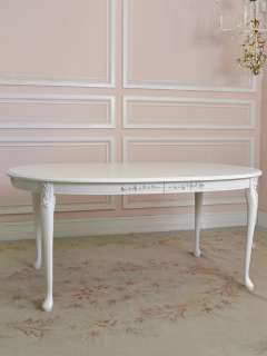   Cottage Chic White Oval Dining Table 1 Leaf French Style Roses  