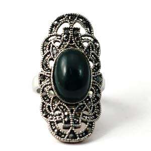 d7388 Size 8 Mens Green Tibetan Silver Craft Gemstone Diamante Zircon 