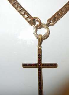 Antique 12k Gold GF Fancy Chain Bohemian Garnet Cross  
