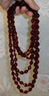 Rare Vintage Cherry Amber Faceted Bead Opera Necklace Lucite  