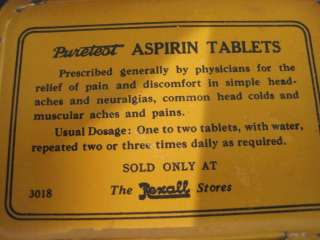 vintage collectible puretest aspirin tin  