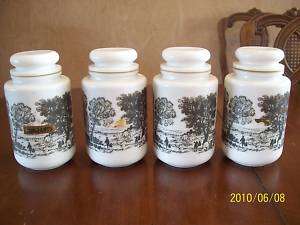VINTAGE MILK WHITE GLASS KITCHEN CANISTERS 7 1/2  