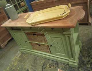 Solid Mahogany Wood Kitchen Island with Baskets Painted or Stain 