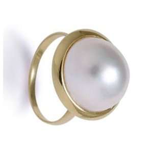  Luxurious 13mm White Mabe Pearl Ring 14k Yellow Gold 