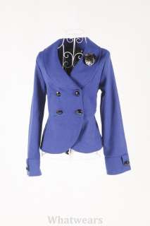 Womens Slim Double Breasted Brooch Trench Coat Blue W21  