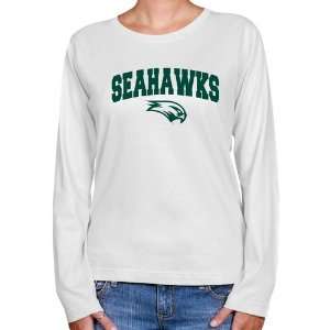 Wagner College Seahawks Ladies White Logo Arch Long Sleeve Classic Fit 