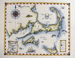 Original Hand Colored Cape Cod Treasure Map Marthas Vineyard 