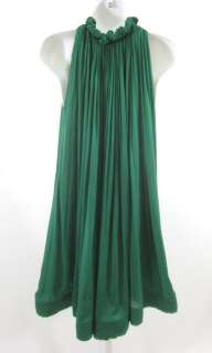 NEW LANVIN Green Sleeveless Ruffle Pleated Dress Sz 38  