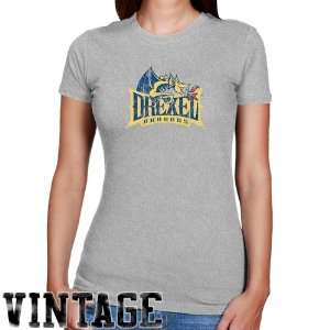 Drexel Dragons Ladies Ash Distressed Logo Vintage Slim Fit T shirt 