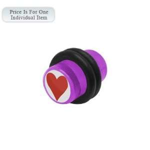 0 Gauge Heart Logo Acrylic Purple Ear Plug: Jewelry